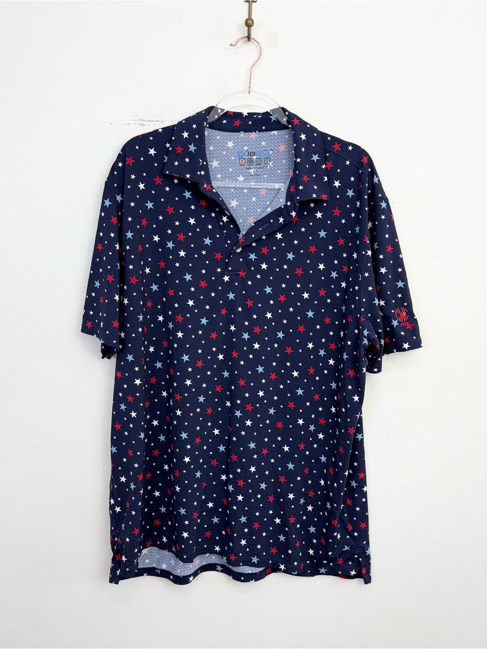 IBKUL Americana Stars Performance Golf Polo Shirt XXL Patriotic Red White Blue